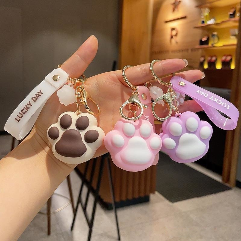 Gantungan Kunci Bentuk Kaki Anjing / Kucing Bahan Silikon Untuk Aksesoris Tas / Hadiah Ulang Tahun Charms