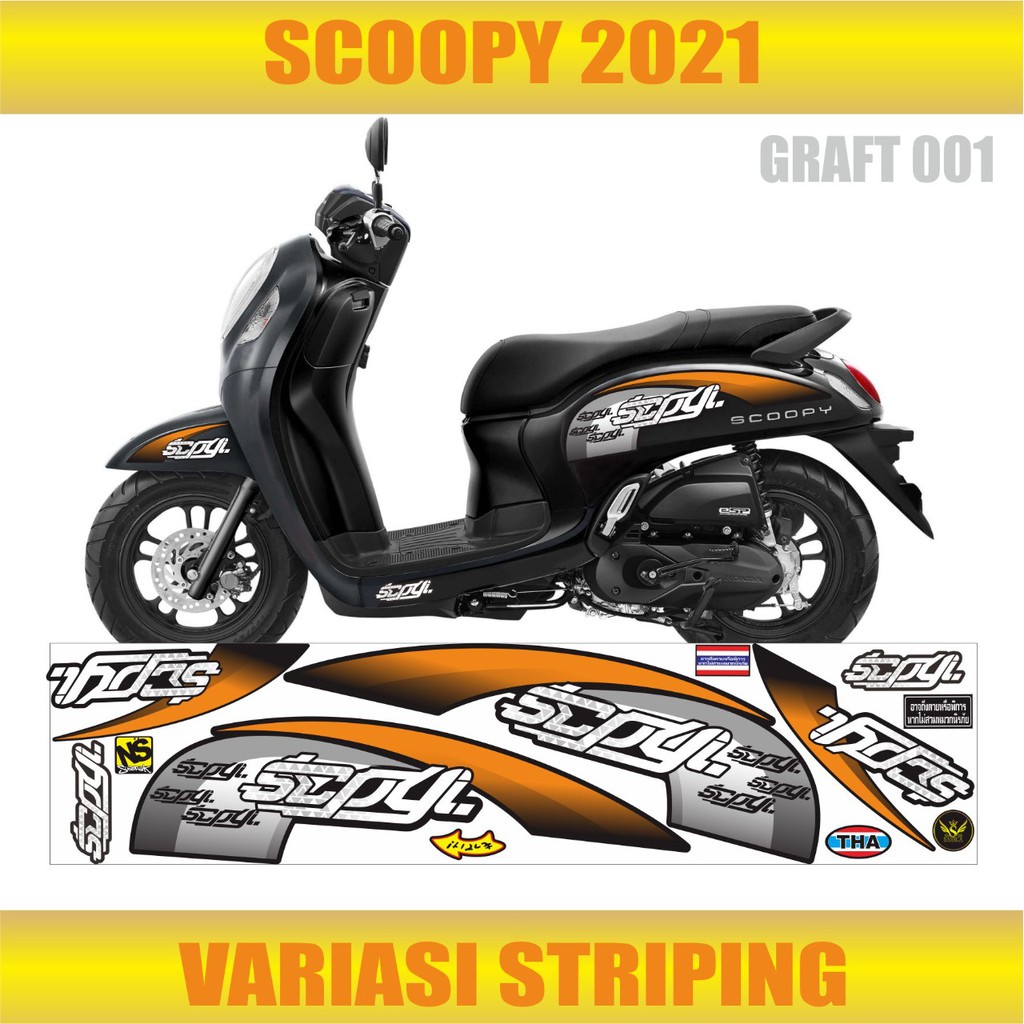 VARIASI STICKER MOTOR SCOOPY -STRIPING LANCIP 2021 ORANGE