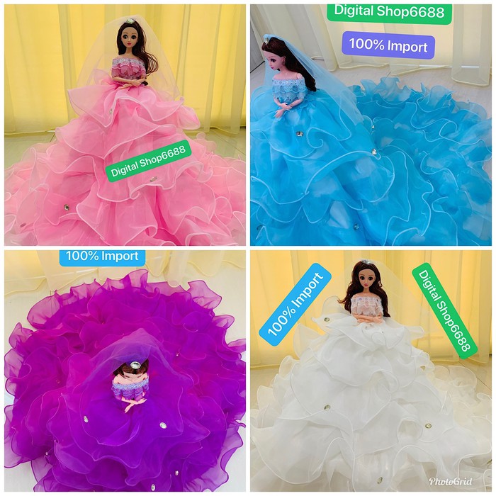 Gaun Pernikahan Boneka Barbie Ber Buntut Panjang LED Ukuran Tinggi50cm - Putih Limited