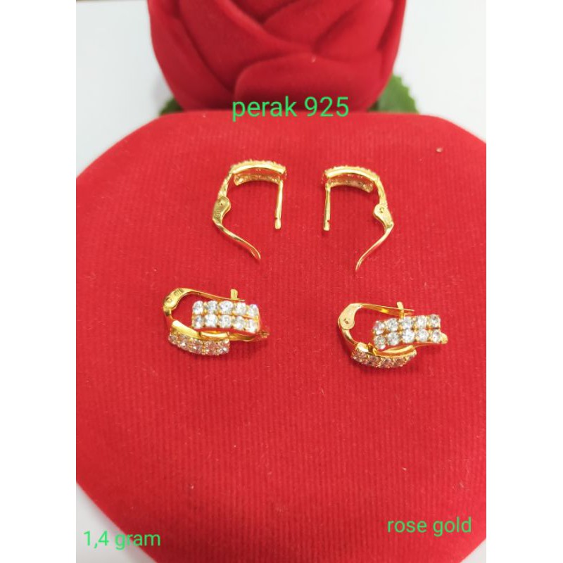 Anting jepit variasi mata 2 baris ( crom emas ) PERAK 925, Sepuh Emas Kuning, 55.000/pcs