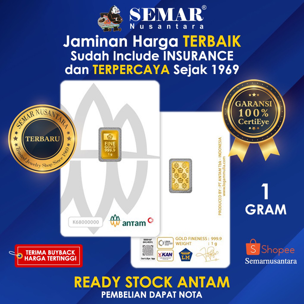 Logam Mulia Antam Press 1gr Emas Batangan Semar Nusantara