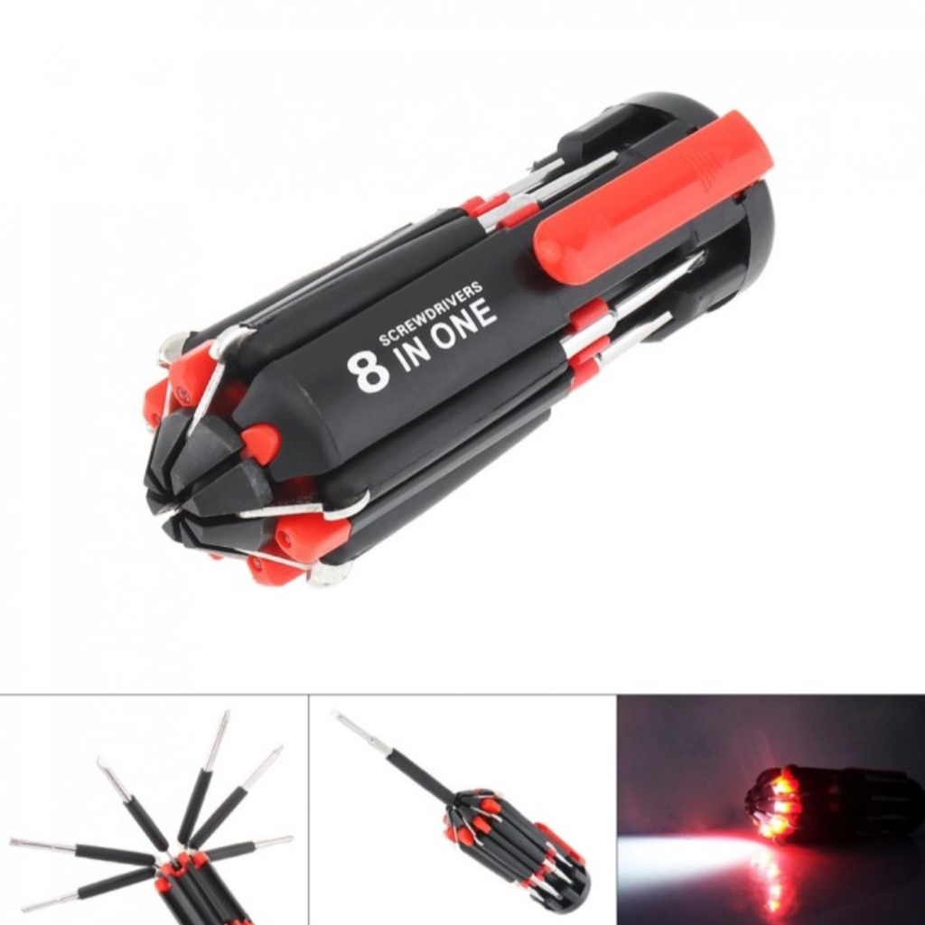Barangunik2021-Set Obeng 8 in 1 Multi Screwdriver Tools - Obeng Senter Multifungsi