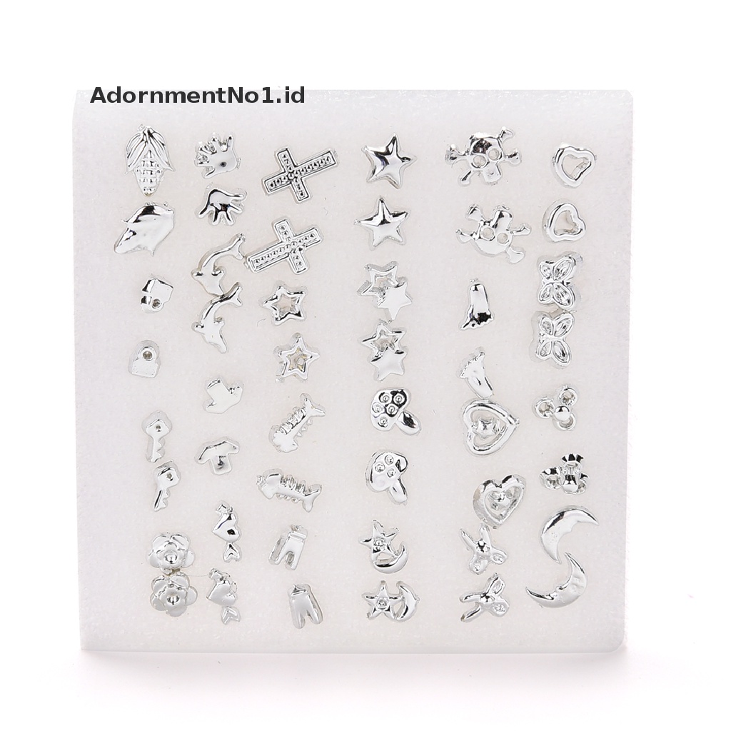 (AdornmentNo1) 24 Pasang Anting Tusuk Lapis Silver Bahan Plastik Untuk Wanita