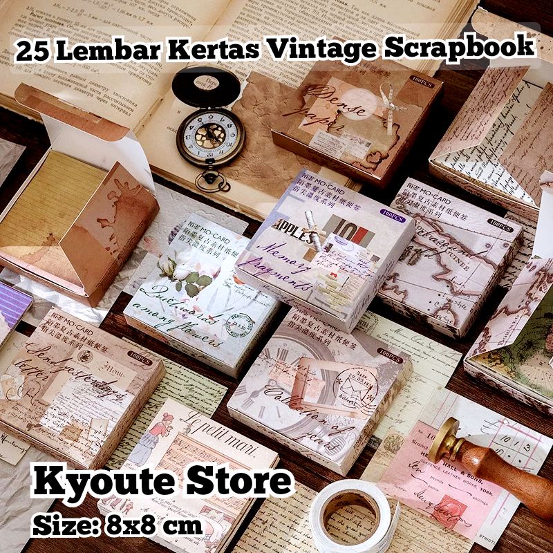 

25 Lembar Kertas Dekorasi Scrapbook Retro Vintage Journal DIY Bujo Planner Paper Background