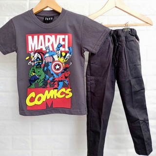 BAJU ANAK  KAOS  LAKI SETELAN SUPERHERO CELANA PANJANG 