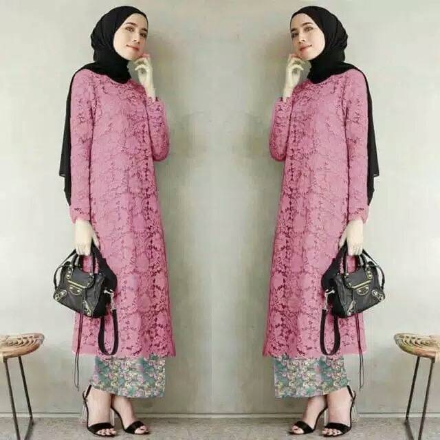 Ready dua warna setelan kebaya tunik rok batik baju setelan wanita
