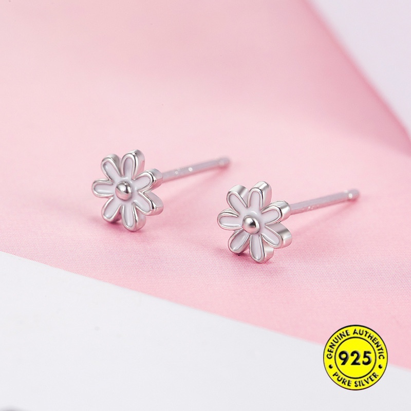 Anting Stud Mini Dripping Oil Bentuk Bunga Bahan Sterling Silver Untuk Wanita