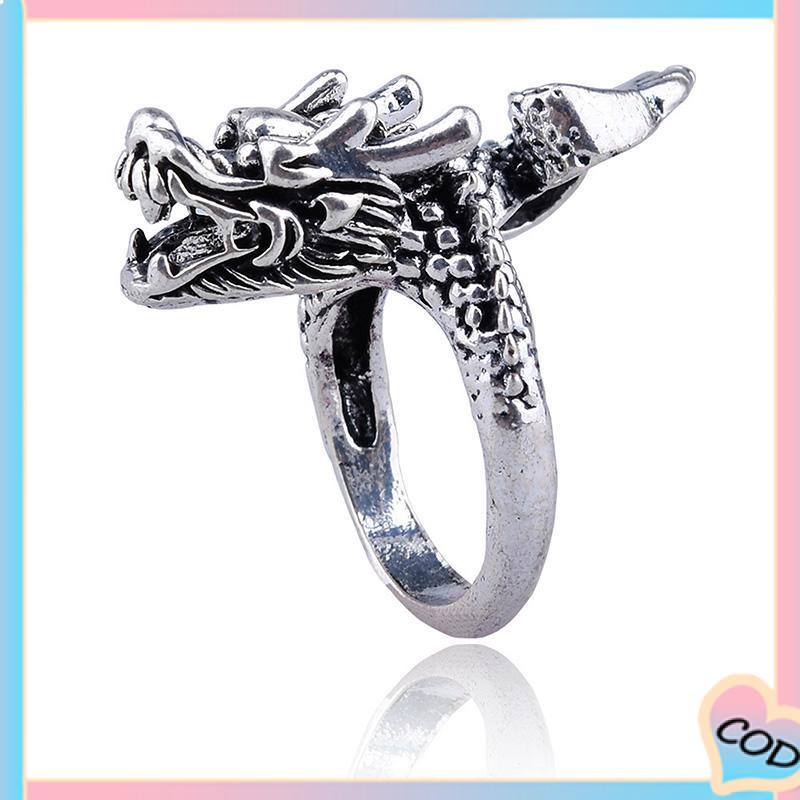 COD❤️ Cincin Tunggal Desain Hewan Naga National Gaya Retro-A.one