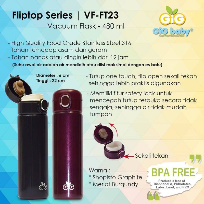 GiG Baby Flip Top Vacuum Flask 480ml VF-FT23