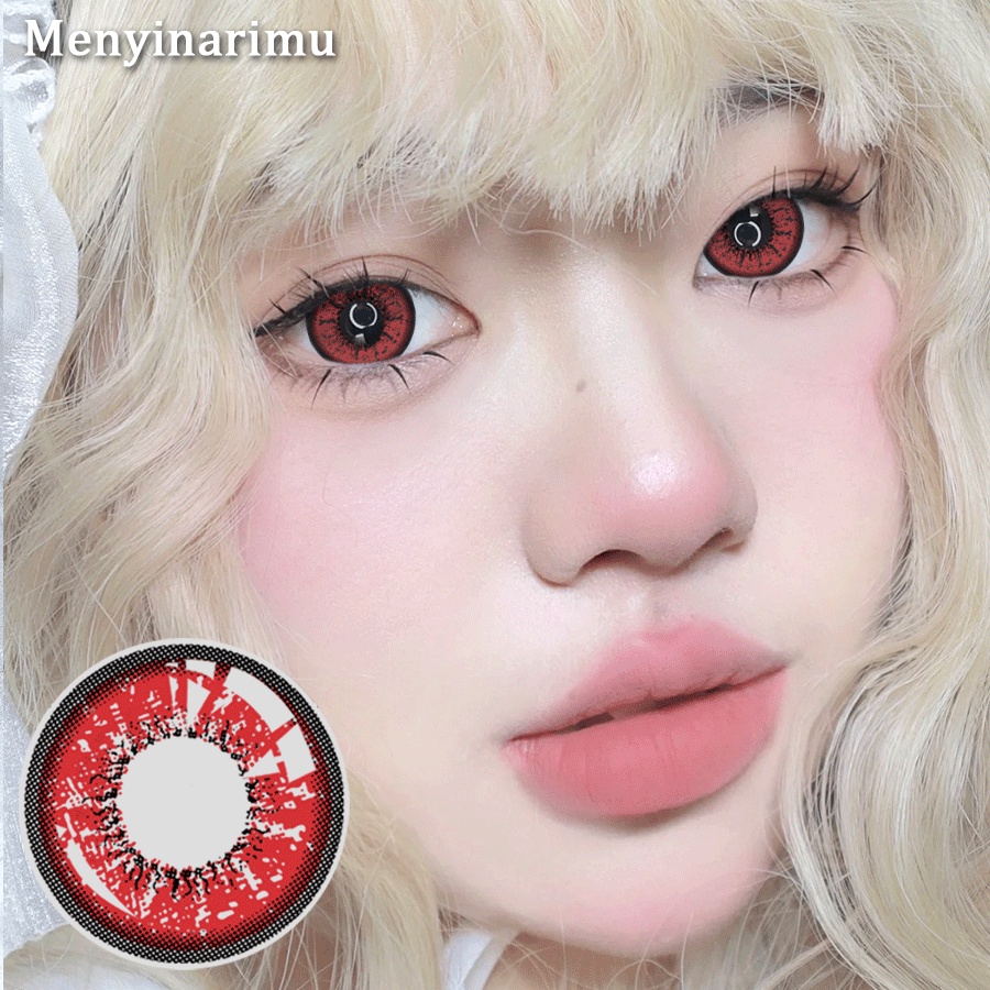 Menyinarimu（COD）Softlens 1Pasang  Purple Red Yellow Big Eye Cosplay Kawaii Lensa Kontak Warna Diameter 14.5MM Fashion NORMAL Softlens anime Naruto Halloween Big Eye 2022 Karakter New Import Premium Yellow softlens Seni Gotik