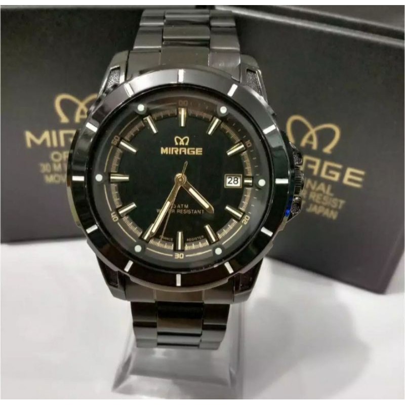 jam tangan pria;MIRAGE M8713BRP-Lhitam full~ORIGINAL WATER RESISTANT~TGL~STAINLEES