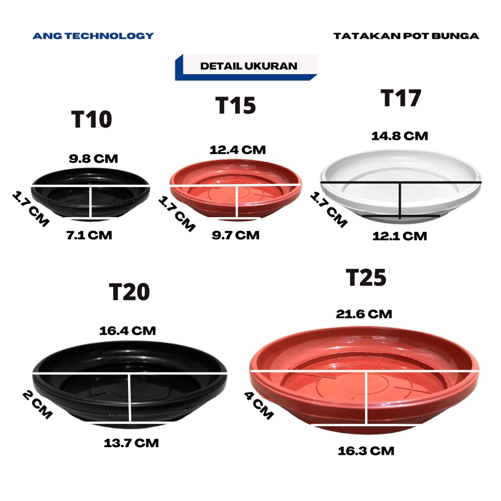 TATAKAN POT BUNGA - TATAKAN ALAS POT TANAMAN 10 15 17 20 25 ANG Alas / Piring HITAM &amp; PUTIH &amp; MERAH BATA Termurah se-Indonesia