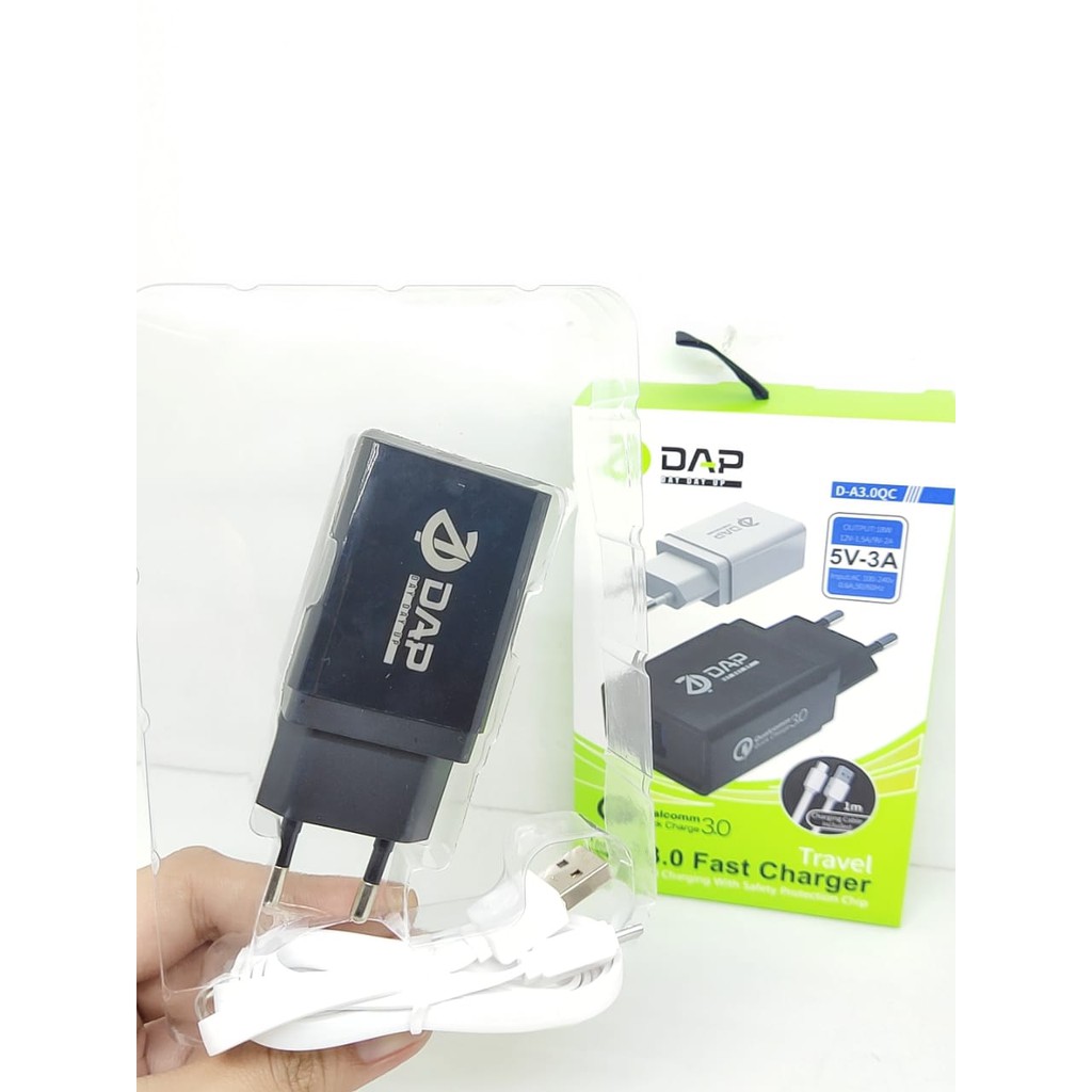 DAP D-A3.0QC Travel Fast Charger 1 Port 5V 3A 18W Include Data Cable Micro USB 1m