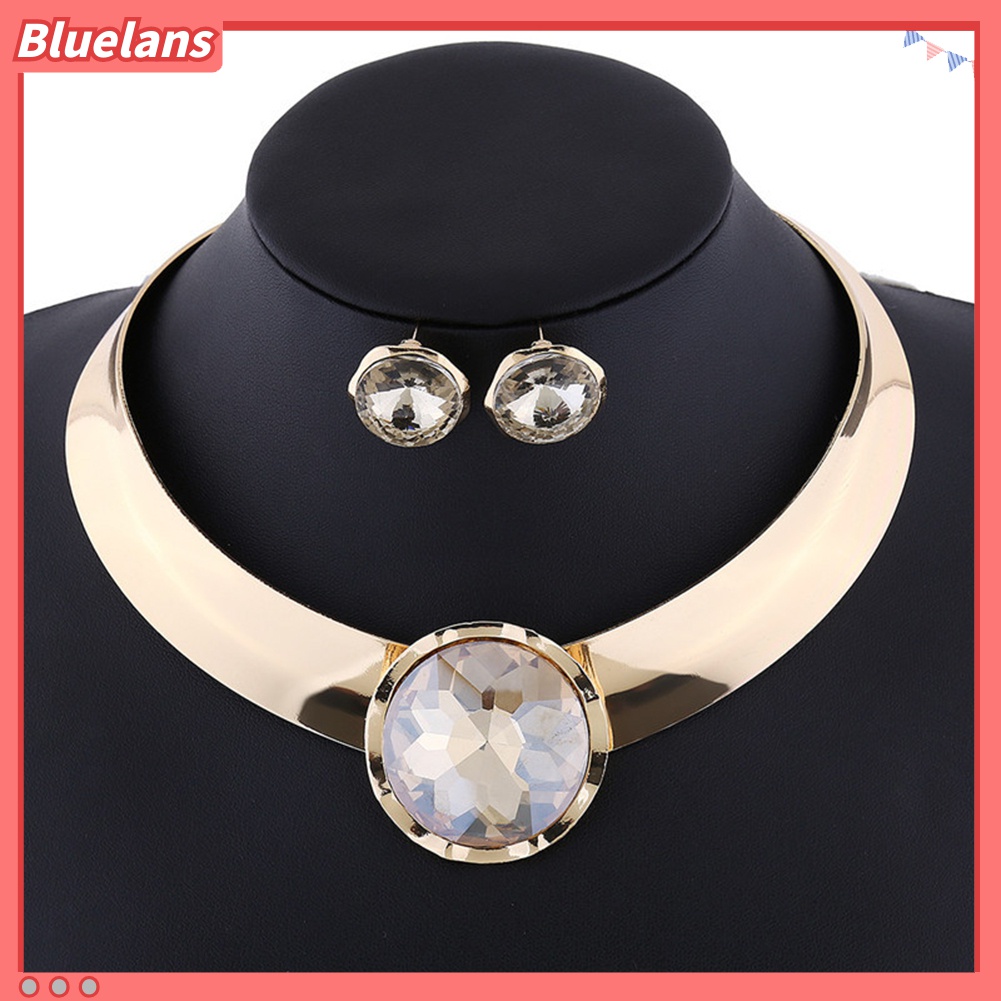 Set Perhiasan Kalung Anting Stud Cubic Zirconia Untuk Wanita