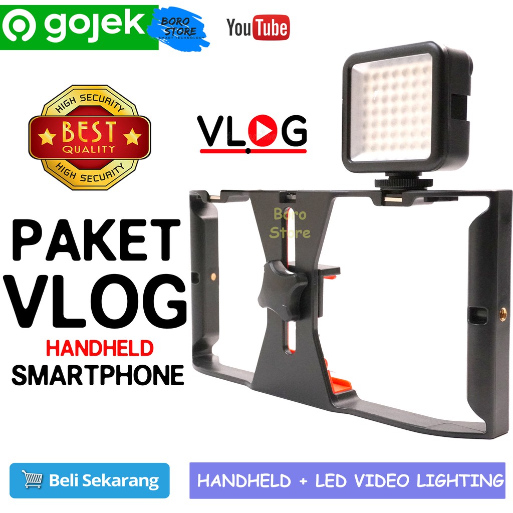 PAKET Vlog HM-1 Handheld Stabilizer- Lampu LED Video Lighting For Smartphone HP