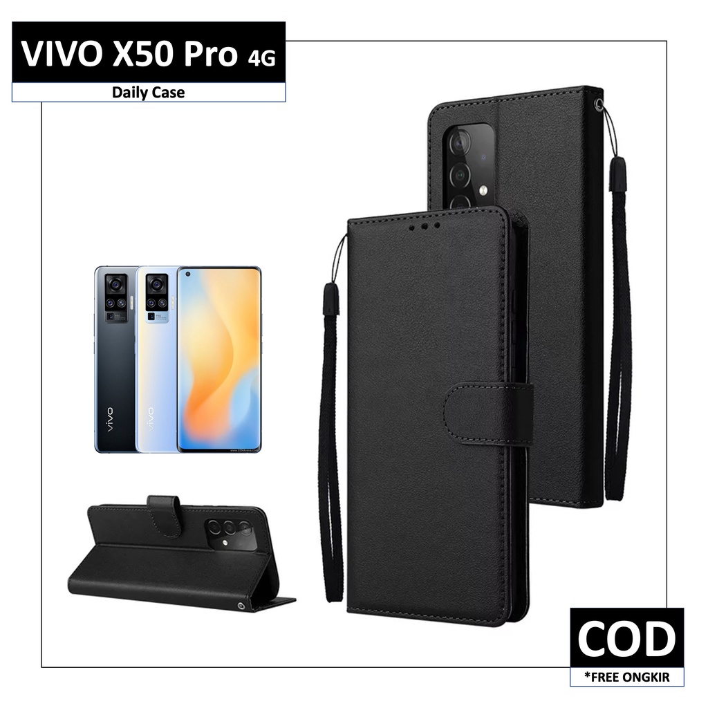 Case VIVO X50 PRO 4G Terbaru Flip Leather Casing Premium Kesing Kulit HP Tutup Buka