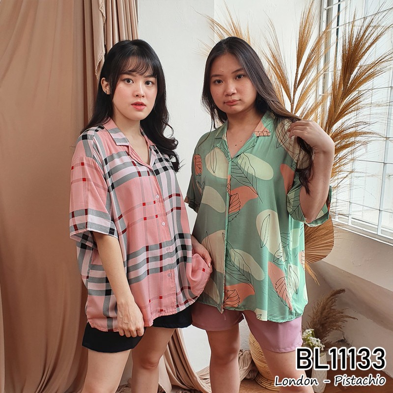 Kemeja wanita / cewek bahan rayon ukuran jumbo motif lucu bestseller fashion pergi jalan 11133-5