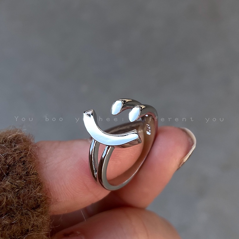 Cincin Bahan Alloy Lapis Silver Motif Smiley Untuk Wanita