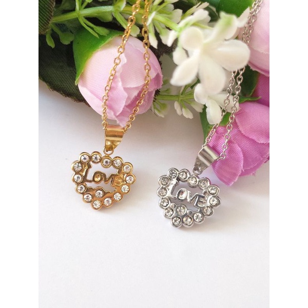 Kalung Set Liontin Permata Fashion Titanium Emas dan Putih KX5