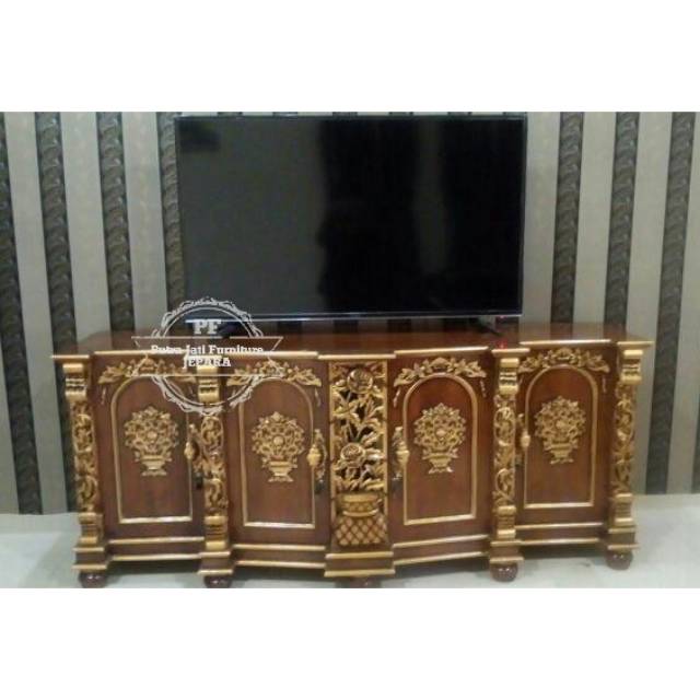 Bufet Hias Pajangan Ukir Jati Jepara, Lemari Penyekat Ruangan, Meja Tv Kayu Jati Ukir