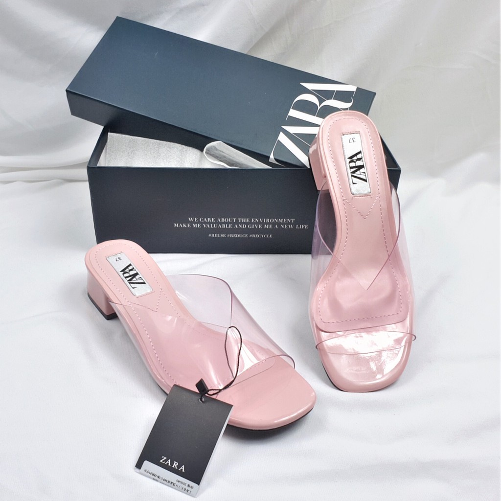  Zara  Vinyl Pinkish Transparan  Heeled Sandal  Shopee Indonesia