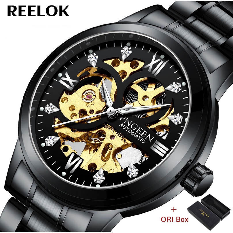 FNGEEN 6018 Mekanik Otomatis Jam Tangan Pria Luxury Stainless Steel Original Anti Air Automatic Watch + Kotak Gratis