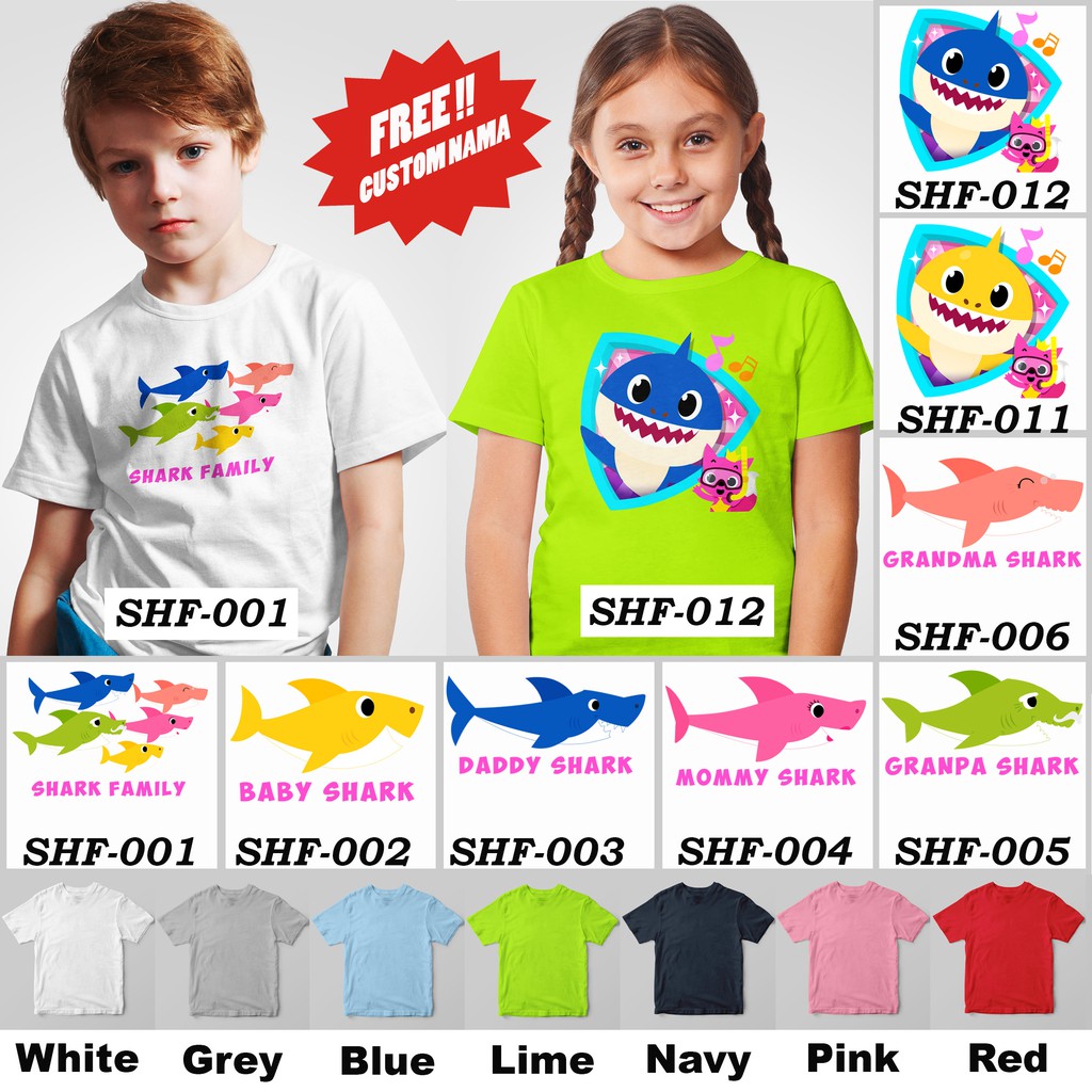 [FREE NAMA !!] Kaos Anak &amp; Family Baby Shark 100% COTTON PREMIUM