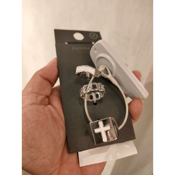 Cincin pria besi putih Bershka 3PCS Original