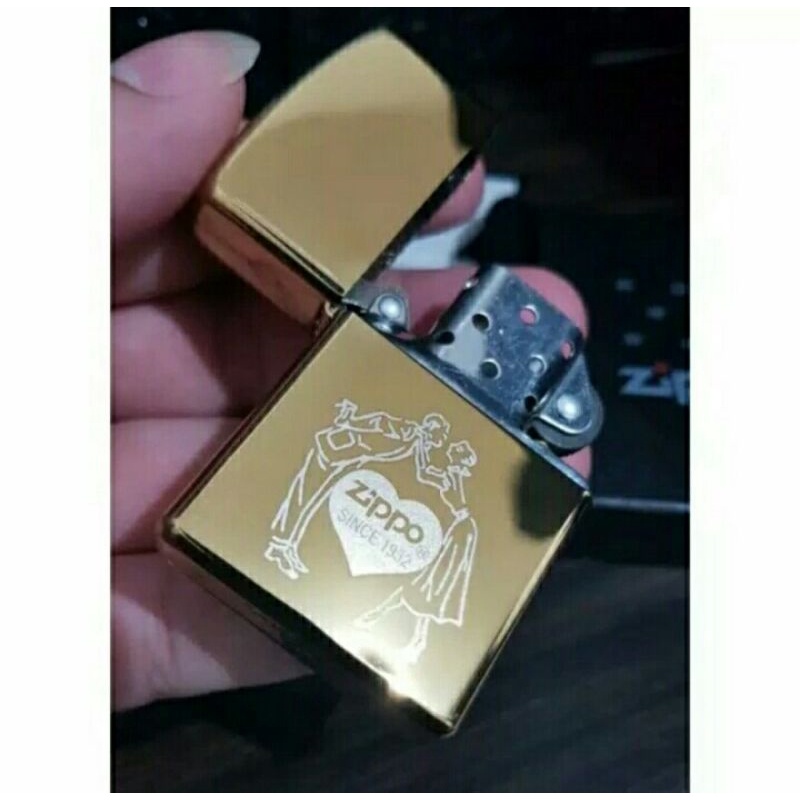 Mewah korek Api Zippo gold Motif Love Grade Ori