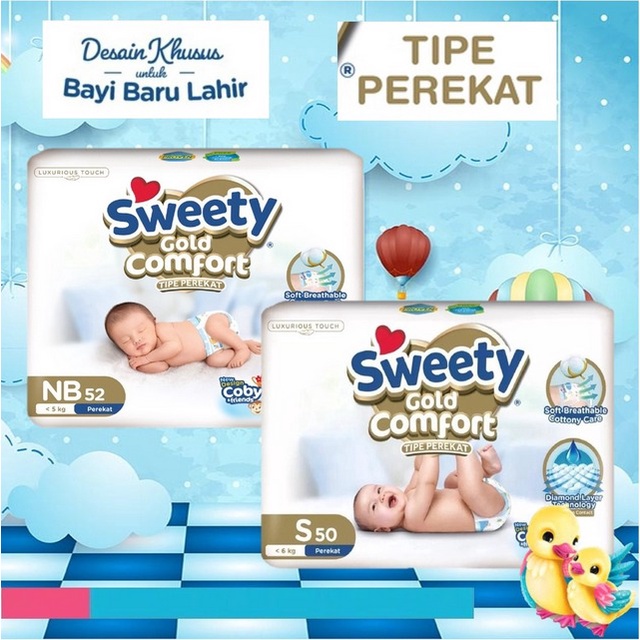 Sweety Gold Comfort NB52 S50 M48 L44 perekat tape anak bayi new born baru lahir newborn new baby diepers