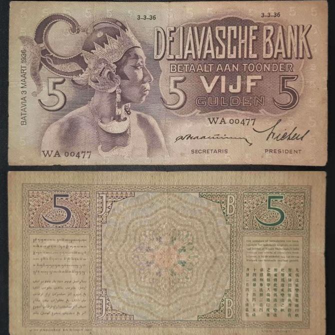 Big Sale Uang Kuno 5 Vijf Gulden Tahun 1936 Seri Wayang Big Sale