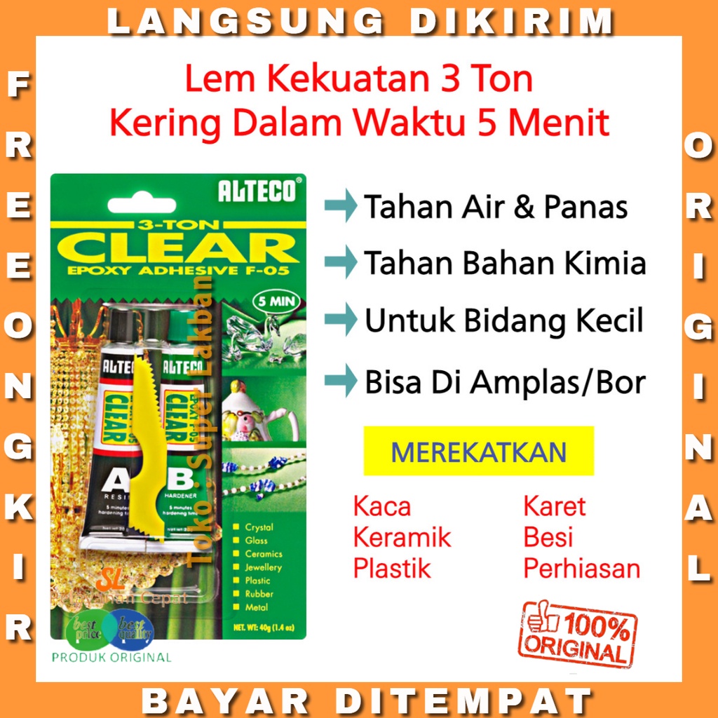 Lem Epoxy Bening Transparan Alteco Clear Epoxy Adhesive F-05 5 Menit Kering Merekat Kuat Tahan Air