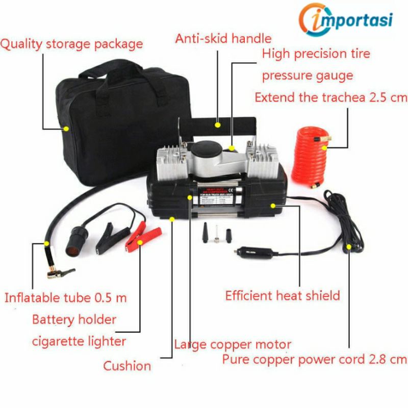 Pompa Ban Motor Mobil Dual Silinder Super Fast Compressor 12V 100 Psi