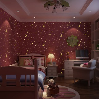 Bercahaya Lucu Kartun Kamar Anak Anak Wallpaper 3d Bintang Bulan Anak Laki Laki Dan Perempuan Kamar