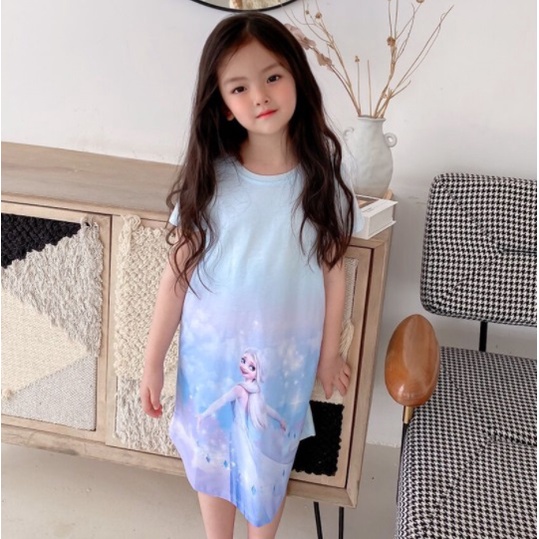 Baju Dress Anak Perempuan lengan pendek TERUSAN BIRU FROZEN IMPORT