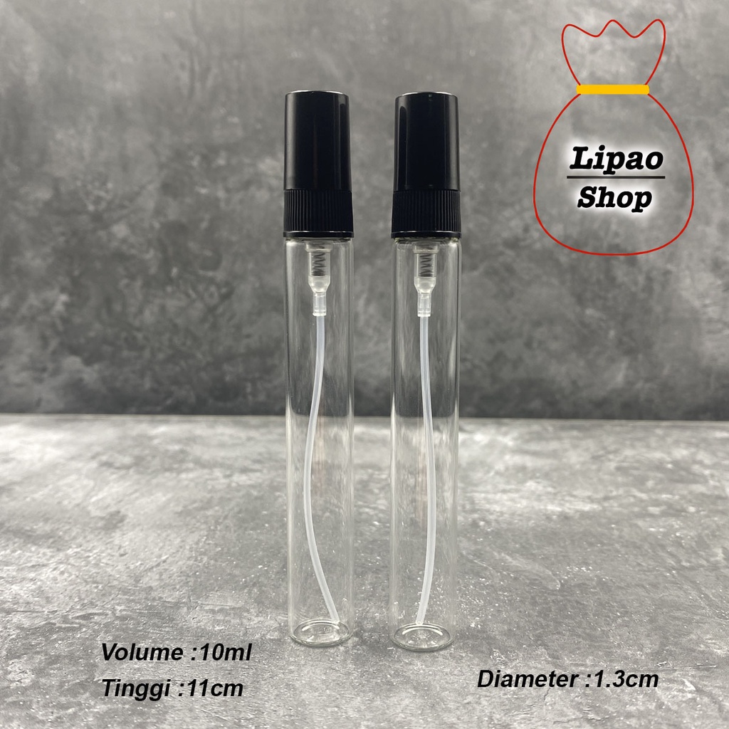 Botol Spray Kaca 10ml Parfum Vial Refillable Travel Size Parfum Tutup HITAM - Atomizer Decant