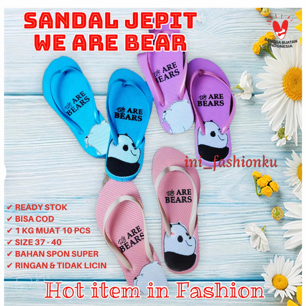 ( BISA COD ) SANDAL JEPIT SENDAL SPON TERBARU MOTIF WE ARE BEAR LUCU IMUT BISA GROSIR