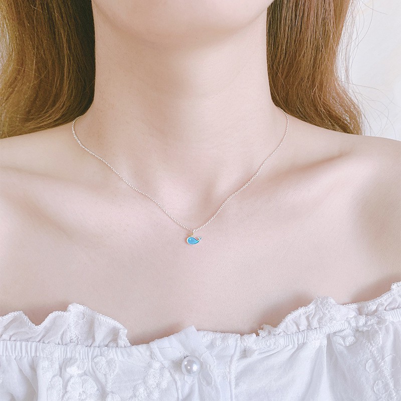 Kalung Liontin Necklaces Warna Perak Whale Dolphin Perhiasan Kalung Choker Wanita Mode Jewelry