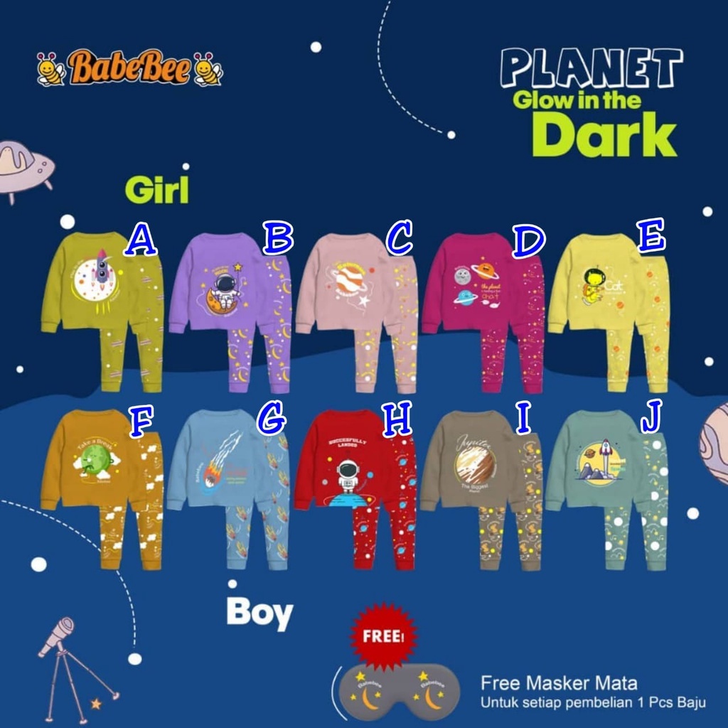 PIYAMA ANAK GLOW IN THE DARK PLANET SERIES 4-12 TAHUN