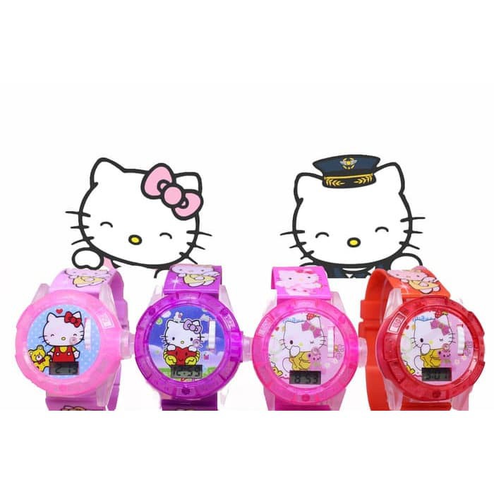 Super Murah! JAM TANGAN ANAK PEREMPUAN MUSIK LASER PROYEKTOR HELLO KITTY LAMPU