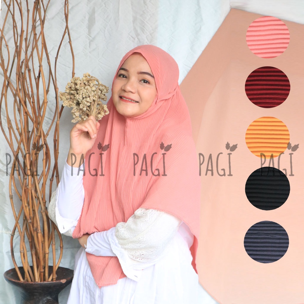 Kerudung Bergo Plisket XL / Ceruty Babydoll / Hijab Instan / Bergo Tali Panjang