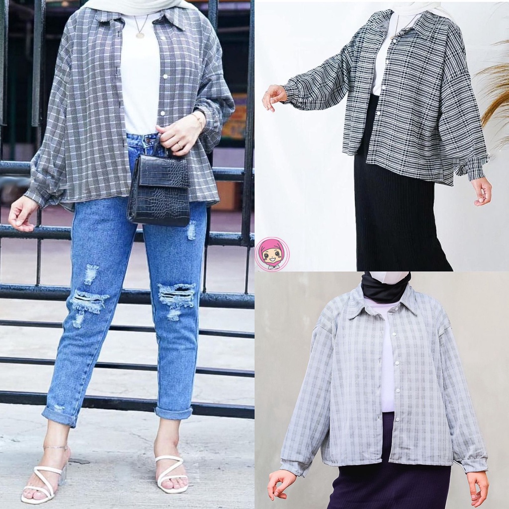 Hadeed Oversize XXL | Kemeja Wanita Oversize Kotak Tartan