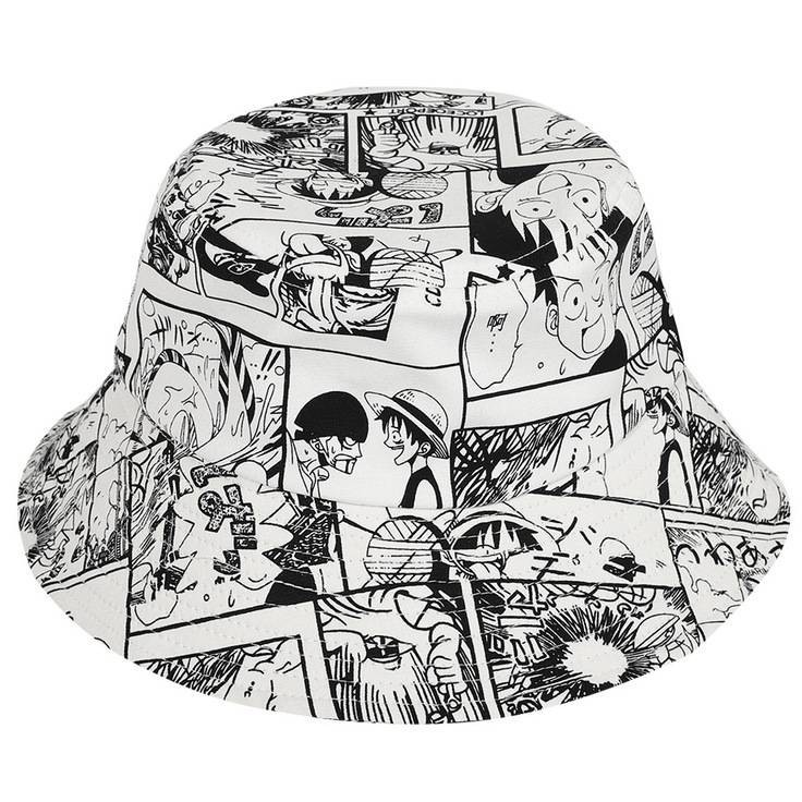 Topi bucket Motif print Anime One Piece Luffy Model Dua Sisi Breathable Gaya Kasual Untuk Unisex