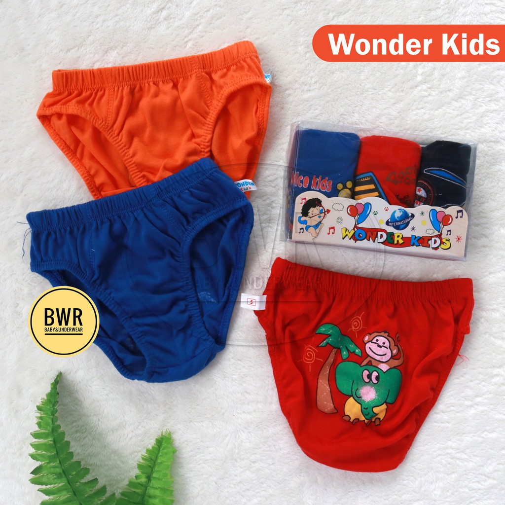 [ 3pc ] CD Wonder Kids WARNA | Celana Dalam Anak Laki-laki Motif Sablon - Bwr