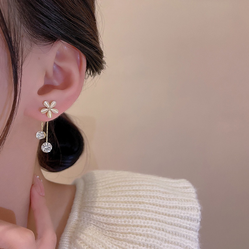 Anting Tusuk Gantung Bahan Sterling silver 925 Desain Bunga Hias Opalzircon Gaya Mewah Untuk Wanita