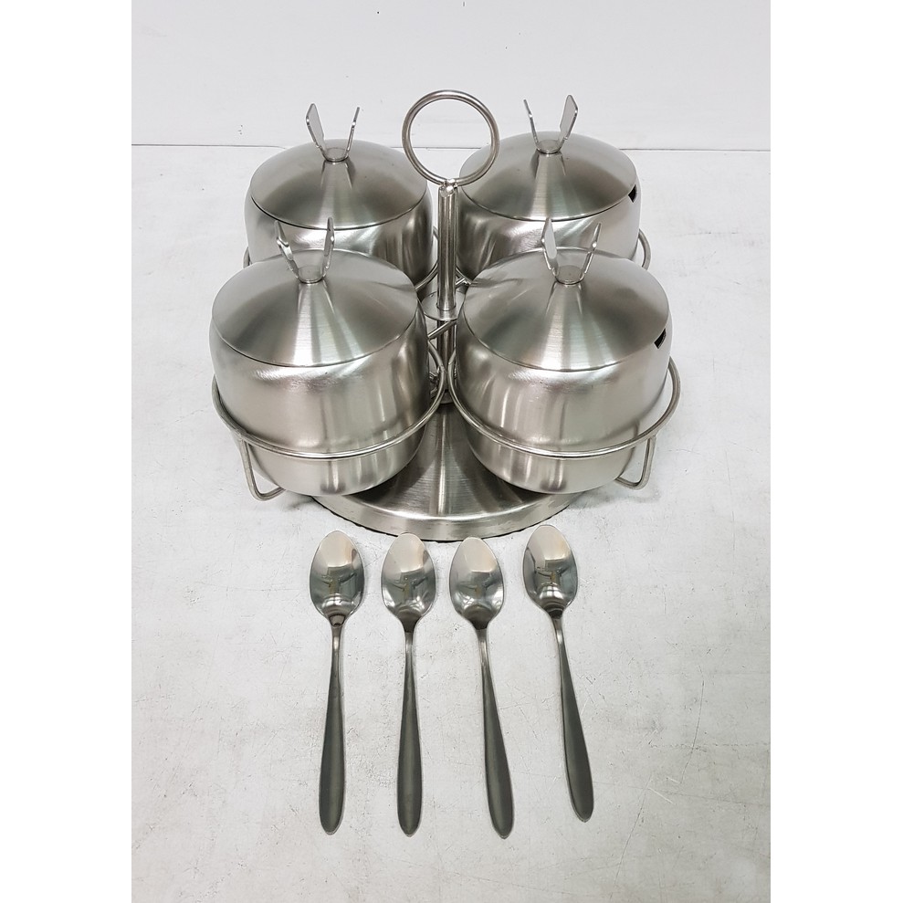 Condiment Tempat Bumbu Meja - Seasoning Pot Stainless with Rack