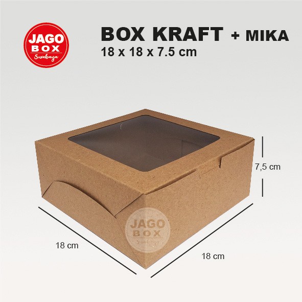 Box Kotak Dos Nasi Kue Snack Kraft 18 x 18 x 7,5 cm Jendela Mika