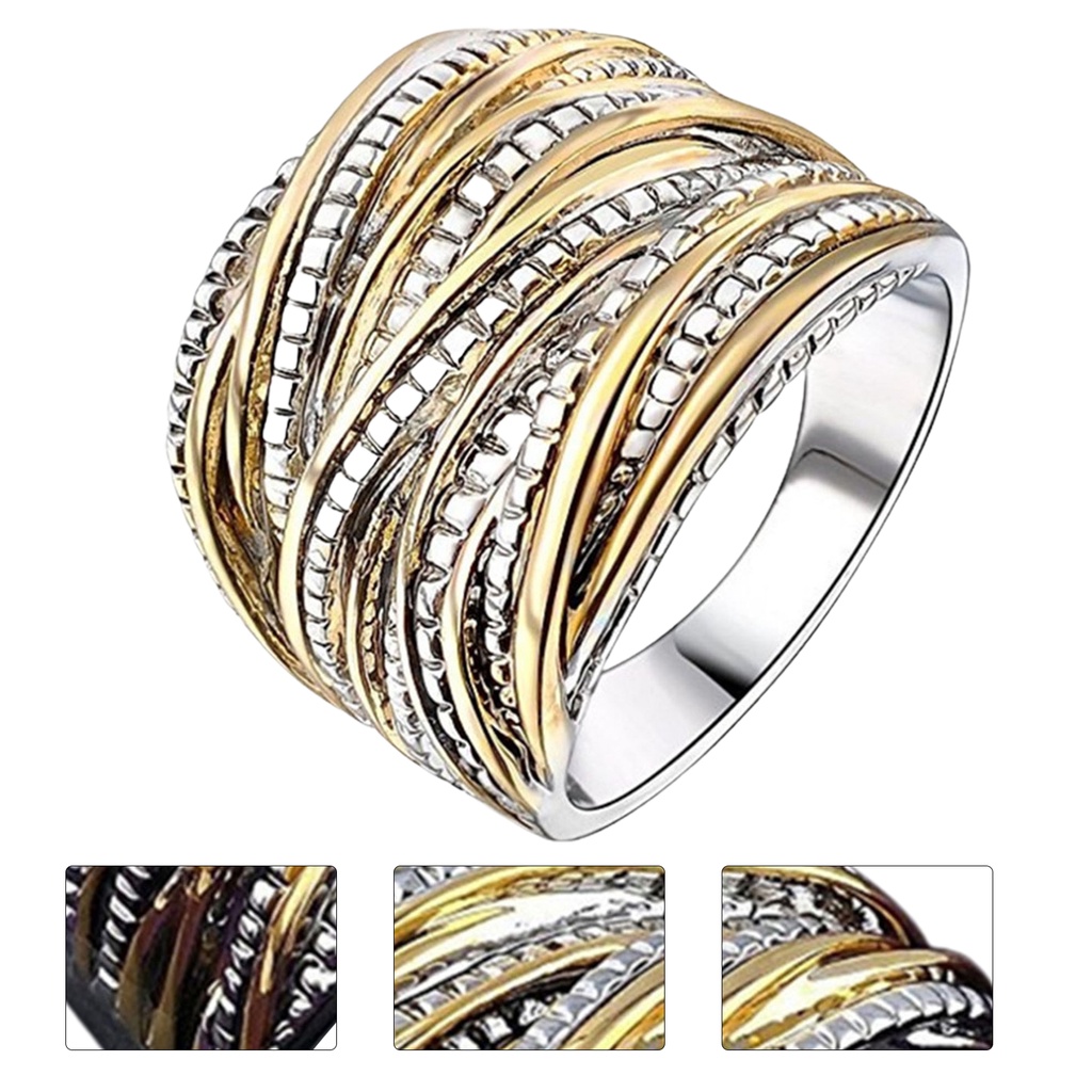 Hu Hu Hu Hu Hu Alat Bantu Pasang Kacamata♡ Cincin Pernikahan Multi Layer Warna Gold Hias Kristal Gaya Mewah Untuk Wanita