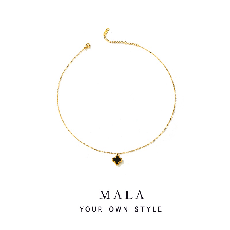 Korean 18k Gold Titanium Steel Necklace Black and White Double-sided Four-leaf Clover Pendant For Women