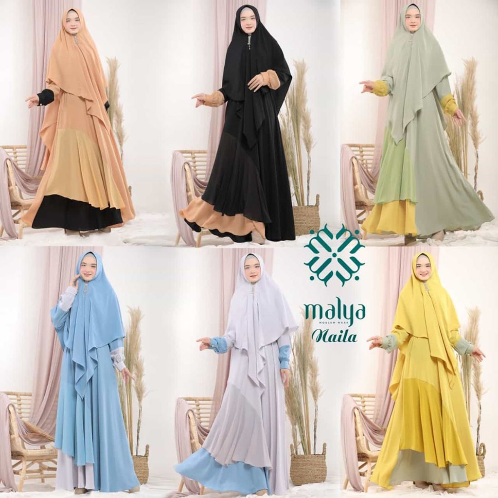 Gamis Malya Moslem Wear Official Naila (1 Set Gamis Syari+Khimar)